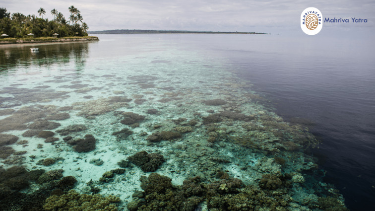 Pemandangan laut biru, terumbu karang, dan panorama kawasan wisata Wakatobi